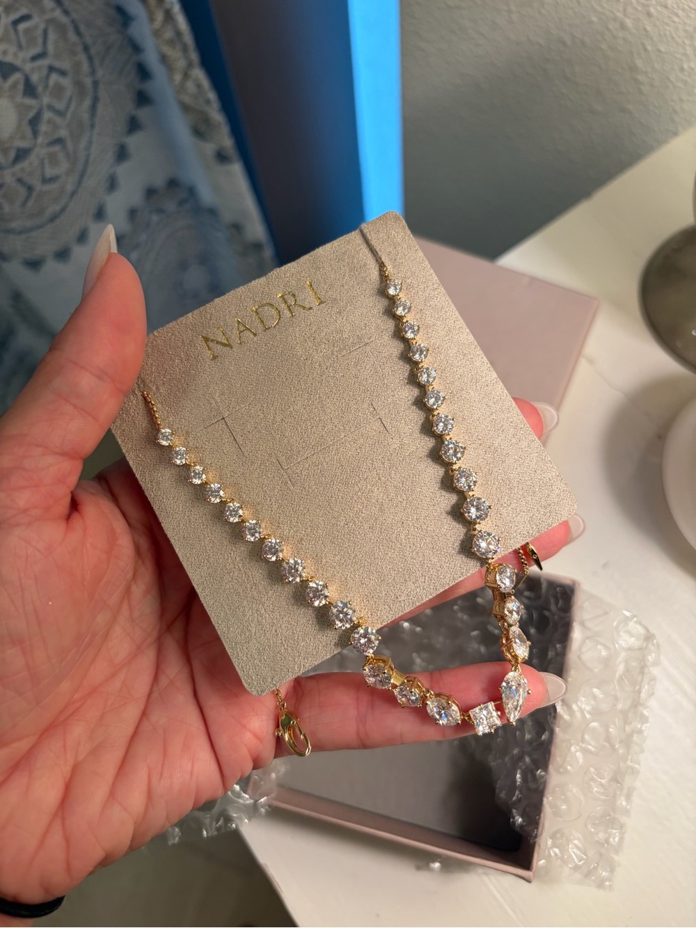 Nadri Lucia Gold and White Crystal Tennis Choker Necklace